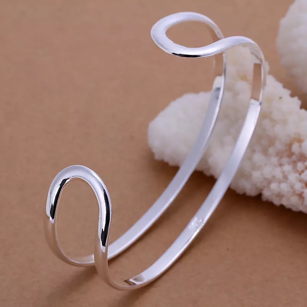 UNISEX DOUBLE LINE BANGLE 925 STERLING SILVER - Picture 5 of 8